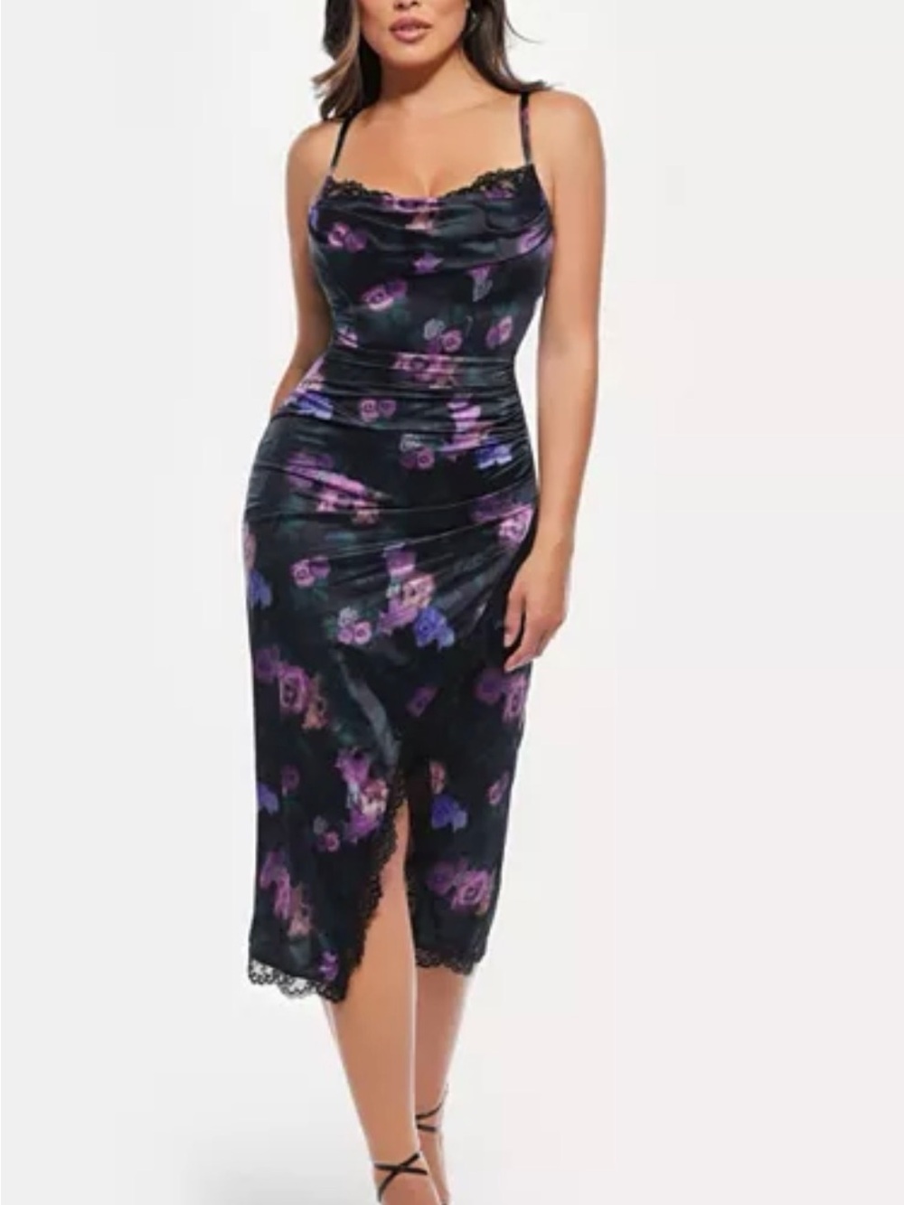 Nwt Popilush Lace Trim Sculpting Floral-Print Midi Dress built in shapewear M